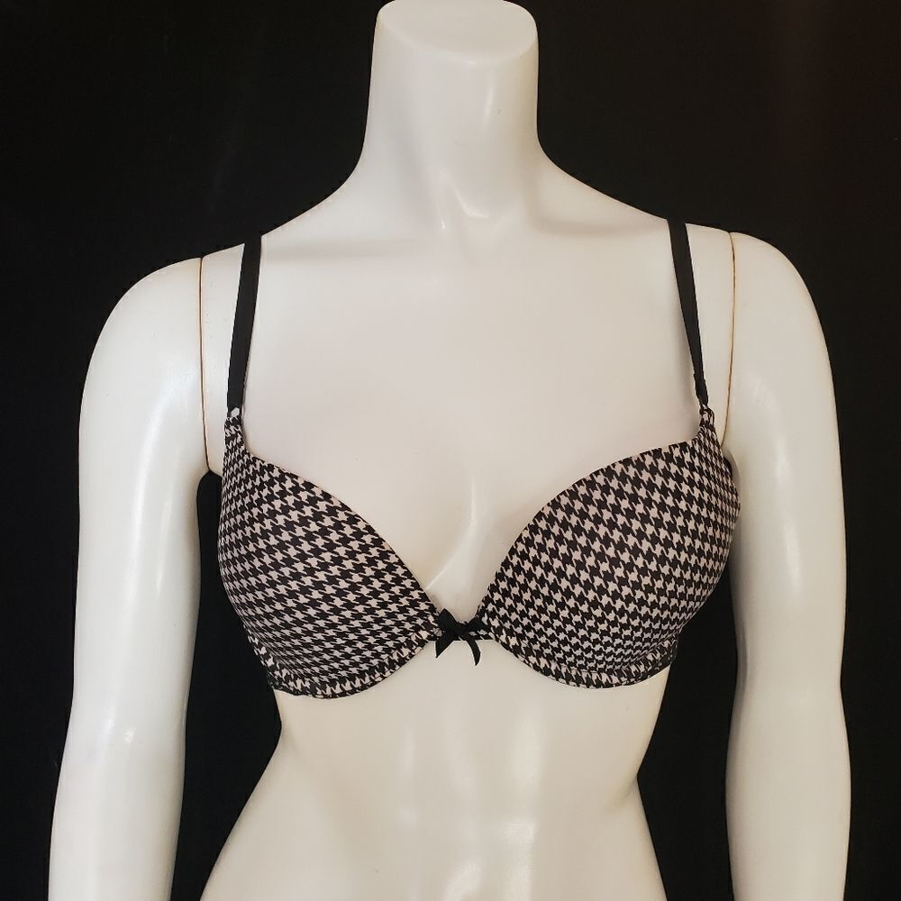 Victoria's Secret Push-Up Black & White Houndstooth & Floral Bra (32C) - Picture 2 of 5